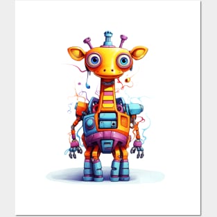 Cartoon giraffe robots. T-Shirt, Sticker. Posters and Art